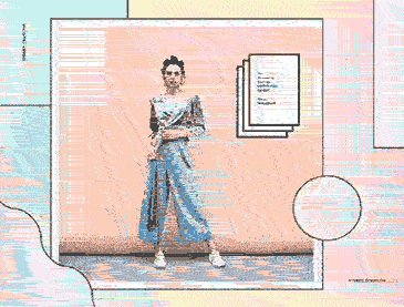 distorted image of a woman with blue pants and a shirt