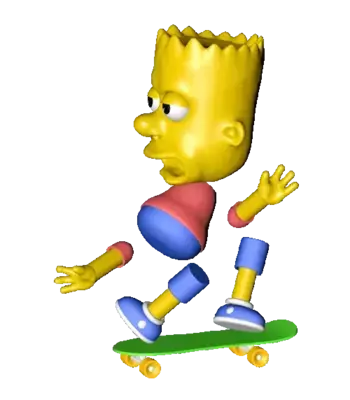 gif a Bart Simpson from the simpsons made in 3D with his legs separated from his body spiinng around