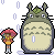 small gif drawin in pixels of a little girl with a pink umbrella and a yellow overall standing next to a cute giant cat under the rain