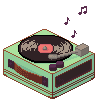 gif of an old green vinyl player drawn in pixels