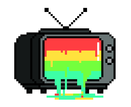 gif of a retro tv drawn in pixels with a rainbow moving up and down on the screen